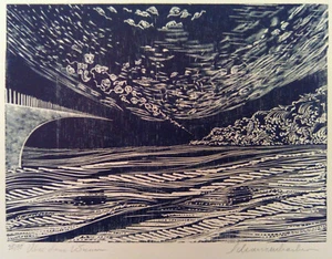 Holzstich Original ÜBER DEM WASSER von Robert Schanzenbacher - Bild 1 von 3