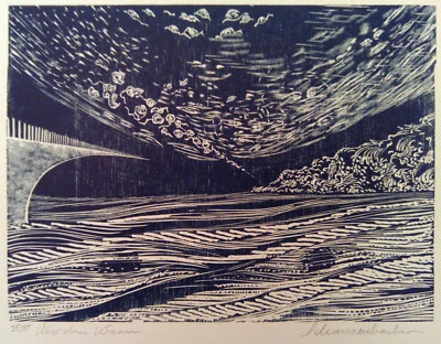 Holzstich Original ÜBER DEM WASSER von Robert Schanzenbacher - Bild 1 von 3