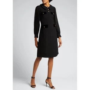 Rickie Freeman Teri Jon Black Pleated Sleeve Collared Wool Crepe Dress size 8 - Picture 1 of 14
