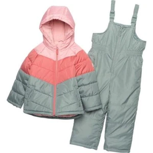 OSHKOSH Little Girls 6 Pink & Sage 2Pc Insulated Hooded Snowsuit Set NWT $110 - Picture 1 of 2