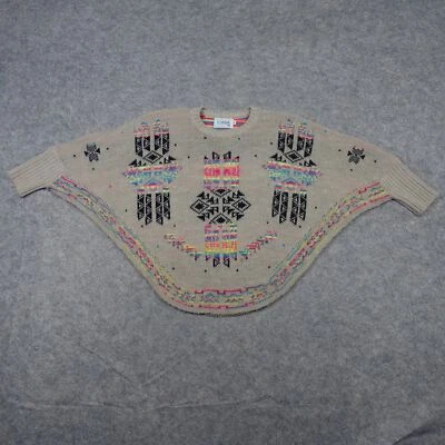 Loana Sweater Girls Large Beige Pullover Knit Poncho Aztec Tribal Southwest VTG - Image 1 of 4