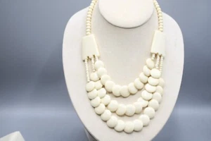 Vintage BUFFALO Bone  Bead Necklace - Flat Disk  Beads  O1 - Picture 1 of 7