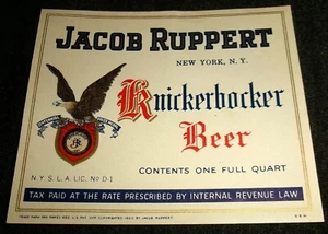 Old Jacob Ruppert Knickerbocker Beer QUART Beer Bottle Label - Bild 1 von 1