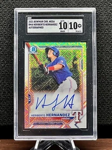 HERIBERTO HERNANDEZ 2021 Bowman Chrome 1st Rookie Auto Mojo Refractor SGC 💎 10 - Picture 1 of 3