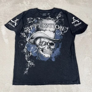 VTG Y2K Affliction Skull Gothic Shirt Mens XL Black Preowned Acid Wash Grunge - Picture 1 of 5