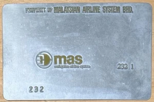 Placa de validación de billetes de avión vintage del sistema de aerolíneas de Malasia MAS - Imagen 1 de 2