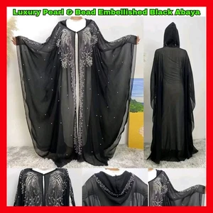 Elegant Muslim Women's Studded Diamond Casual Long Sleeve Dress Robe Abaya Hat - Picture 1 of 11