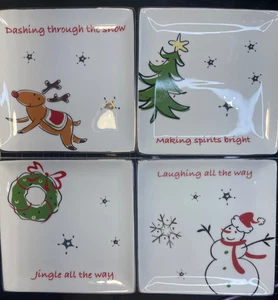 Modern Jingles 6” Salad Plates, set of 4 Merry, Bright, Laughing & Dashing! - Foto 1 di 6