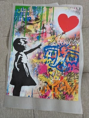BÜGELBILD " Graffiti Art Bansky red Ballon" DTF Folie ca. 20x 26 cm - Bild 1 von 4