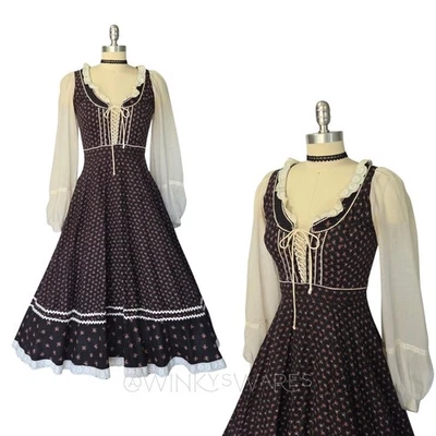 Vestido Gunne Sax Marrón Floral Corsé Midi Talla 9 S Pradera Calico Vintage años 70  Foto 1 de 4