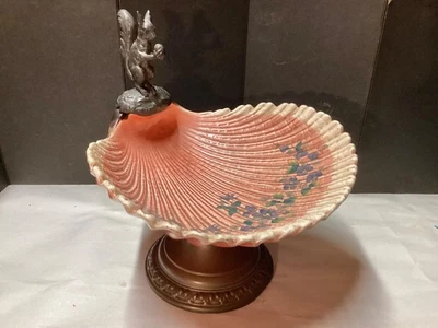 Sarreguemines PRINCIPIOS DEL SIGLO XX Lg Rosa Pintado a Mano Cerámica Shell Cuenco en Pedestal Foto 1 de 4
