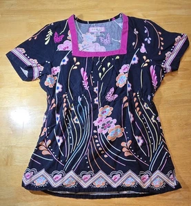 Koi Black w/Pink Box Neck Scrub Top, SMALL, $5 ship, Each add. item $1 ship - Picture 1 of 3