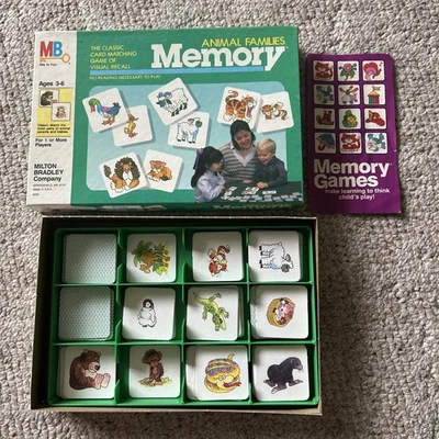 VTG 1986 Milton Bradley ANIMAL FAMILIES Memory Card Matching Game Complete Match - Image 1 of 4