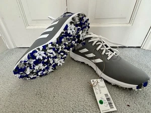 Adidas Golf Shoes UK Size 8.5 Grey/White/Blue Spiked Brand New - Picture 1 of 6