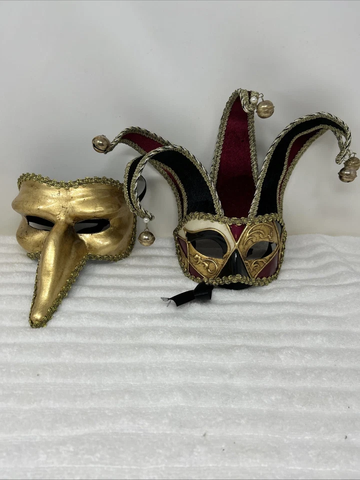 Pier 1 Imports Gold/Red Masquerade Masks Lot Of 2 - Hand Painted In Italy - Image 1 of 4