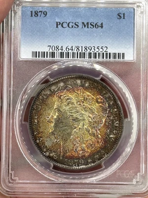 1879-P PCGS MS64 Morgan Silver $1 Dollar "True Monster  Rainbow Toning"  - Image 1 of 4