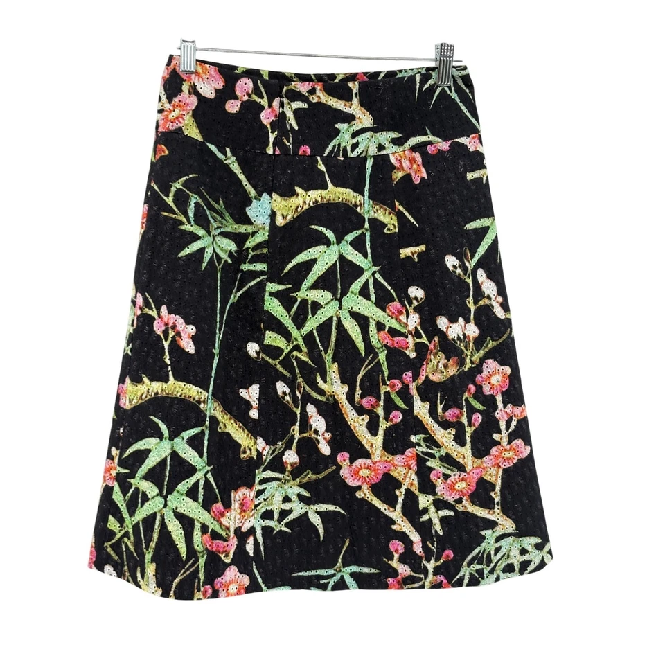Falda Vivienne Tam Mujer Talla 4 Pájaro Negro Tropical Floral Algodón Bordado Foto 1 de 4