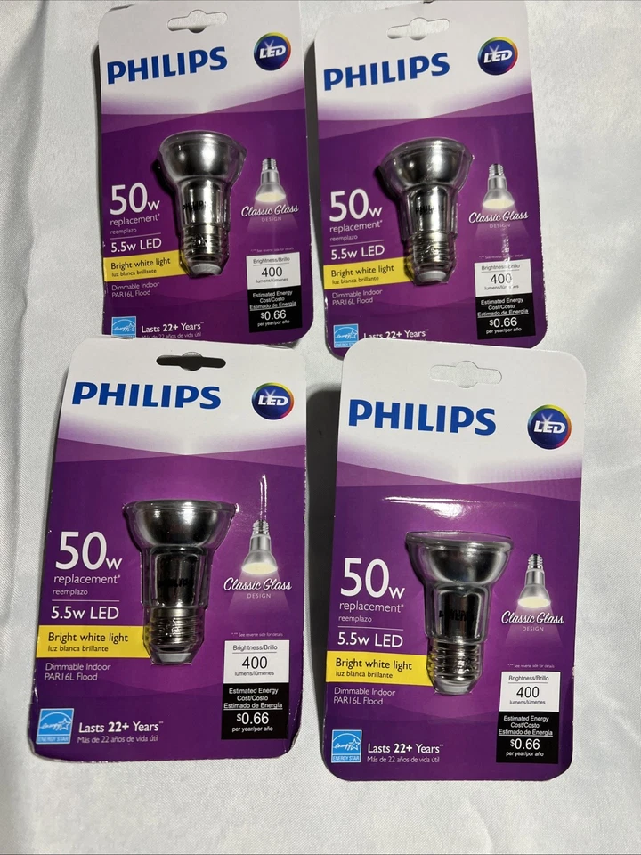 PHILIPS (5.5-Watt) (PAR16L Dimmable LED Flood Light Bright White 50 Watt 4 Pack - Image 1 of 3