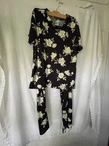 Flora Nikrooz Women 2pc Pajama Black With Yellow*White Rose Size M - Picture 1 of 6