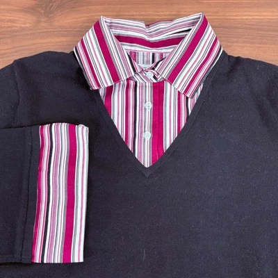 Suéter Dickie Dressbarn Mujer Cuello en V Rayas Negro Fucsia Blanco 3/4 Slv 14/16 Foto 1 de 4