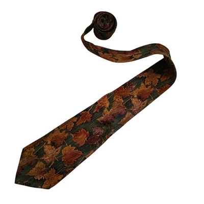 Мужской галстук Eddie Bauer 100% шелк удлиненный галстук с принтом из кленового листа - Изображение 1 из 4