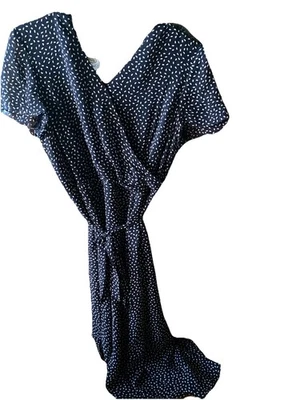 Talbots Women's Black And Khaki Print Silk Moc Wrap Dress Petite 10 ( Used) - Image 1 of 4