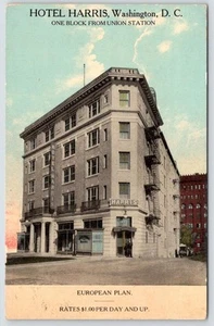 TARIFAS DE HOTEL HARRIS 1914 $1,00 DÍA y más PLAN EUROPEO WASHINGTON DC postal - Imagen 1 de 2
