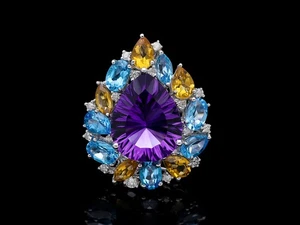 Top Preis Ring 12,74 ct. Diamanten Farbedelsteine 750 Gold Wert 8.900 EUR - Bild 1 von 7