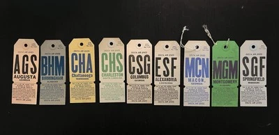 Delta Air Lines Vintage Unused Airline Baggage City Destination 9 Tag Lot 1960s - Image 1 of 2