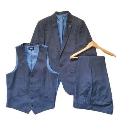 Terno masculino PENGUIN Munsingwear 3 peças Jkt 40 R Trs 34 xadrez azul - Novo estoque morto - Imagem 1 de 4