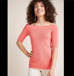 NEU Anthropologie Damen geripptes schulterfreies Strick-Shirt Größe Small koralle  - Bild 1 von 7