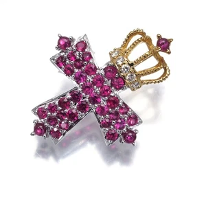 Auth KASAHARA MASUMI Pendant Ruby Diamond Crown Cross 18K YG/WG - Picture 1 of 4