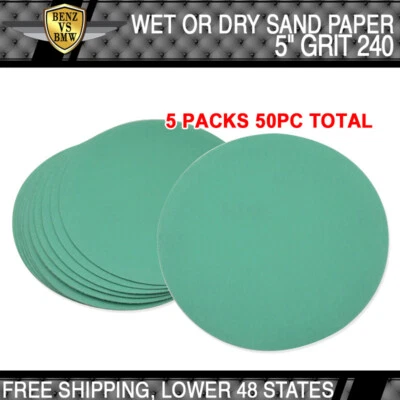 50PCS Wet Dry Green Sanding Paper Repair Auto Sand Disc 240 Grit 5 Inch PSA - Image 1 of 4