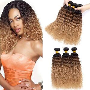 Brazilian Curly Human Hair Bundles 3/4Piece Remy Hair Ombre 1B/30/27 Hair Weave