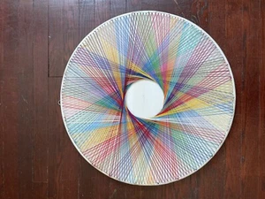 Vintage String Nail Art spirograph RAINBOW Wall Hanging Picture Framed 24'' - Picture 1 of 6