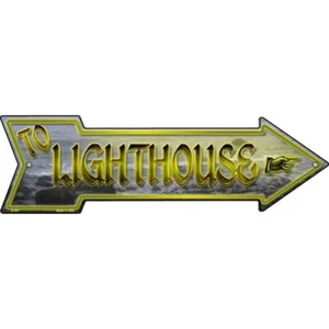 To Lighthouse Novelty Metal Arrow Sign  Directional 17" x 5" Wall Decor - Picture 1 of 1