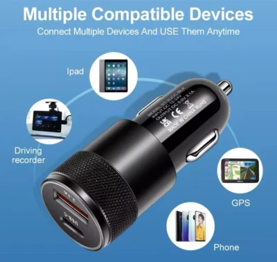 New Fast Car Charger 2 Port USB + TYPE C Universal Adapter For iphone Samsung - Image 1 of 4