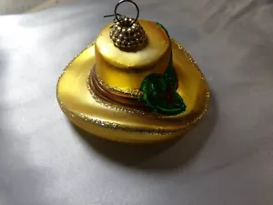 Cowboy Hat Glass Christmas Ornament 3 1/2"x3"x2" - Picture 1 of 5