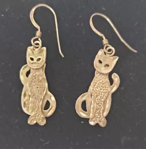 Sterlingsilber Ohrringe Kätzchen Katze hängen Haken signiert M .925 Feline sitzen - Bild 1 von 7