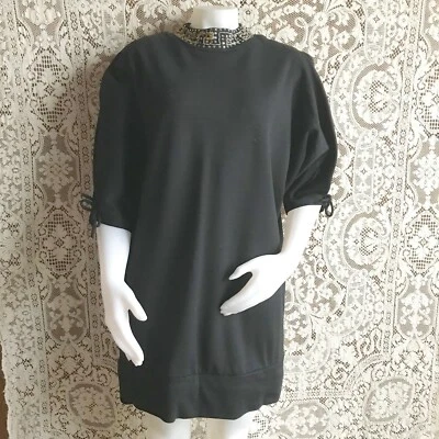 Vintage Abella Black Rhinestone Studded Split Slashed Sleeve Tunic Top - Image 1 of 4