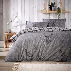 Stag Print Duvet Cover Sets Check Reversible Christmas Bedding Quilt Covers Sets - Picture 1 of 6