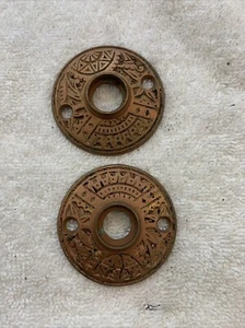 Antique Pair Of Brass Bronze Door Knob Rosettes Victorian Eastlake Door Hardware - Picture 1 of 4