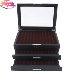 Holz Füllfederhalter Vitrine Halter Aufbewahrung Sammelbox Samt 12/23/34 Fächer - Bild 1 von 44