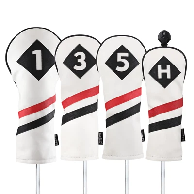Majek Golf 1 3 5 H Driver Woods & Hybrid Headcover White Red Black Leather Style - Image 1 of 4