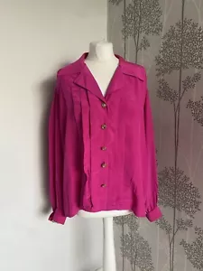 Jaeger 100% Silk Bright Pink Vintage Pleated Shirt Gold Buttons Cufflinks - Picture 1 of 10