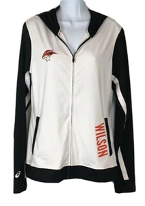 Asics Women's Full Zip White Black Athletic Track Jacket Size Medium Tiger Logo - Picture 1 of 11