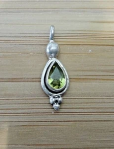 Sterling Silver Small 5x20mm Green Peridot Stone Drop Charm - Picture 1 of 3