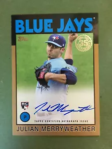 2021 Topps Update Julian Merryweather RC 1986 Topps Auto Gold 17/50 Blue Jays - Picture 1 of 2
