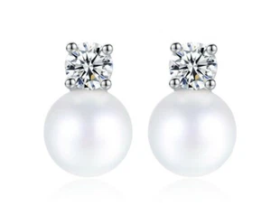 Damen Ohrringe Ohrstecker Rhodiniert Zirkonia Perle Ohrschmuck Perlenschmuck - Bild 1 von 5