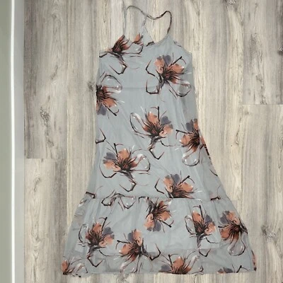 NWT PinkBlush Maternity Maxi Dress Sleeveless Grey Floral Chiffon Lined Size L - Image 1 of 4